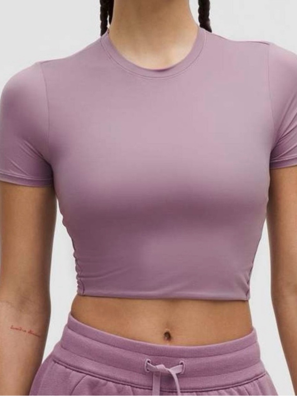 Lululemon Wundermost Ulta Soft Crew Neck Crop Tee in Lavender Lux PTP 13.5